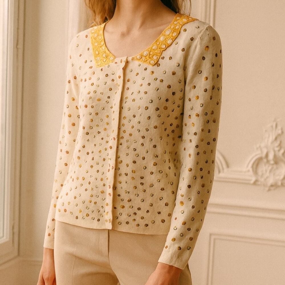 Girls from Savoy Cream Button Print Cardigan Med